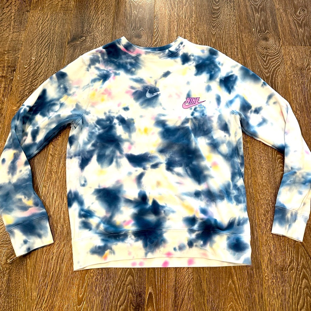 Nike Tie Die Blue Crew Sweater - Size Small